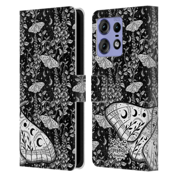 Episodic Drawing Moth Patterns White Leather Book Wallet Case Cover For Motorola Edge 50 Pro