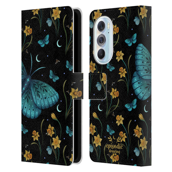 Episodic Drawing Moth Patterns Daffodil Flowers Leather Book Wallet Case Cover For Motorola Edge X30