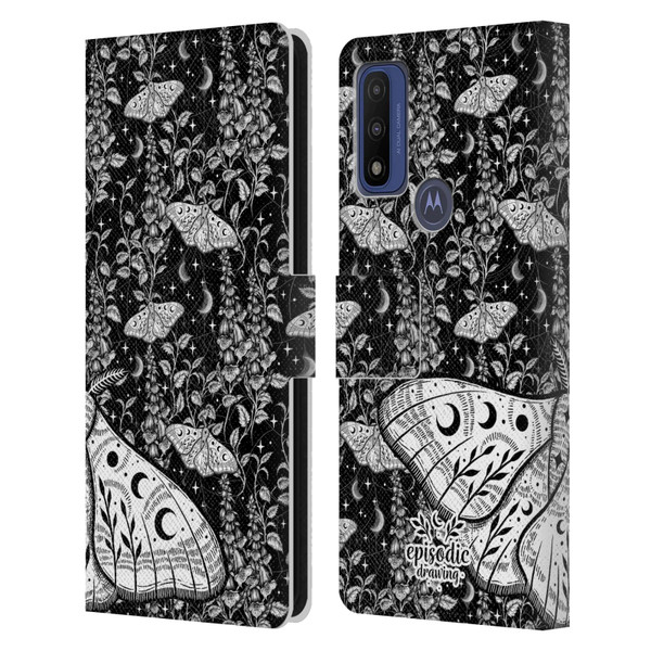Episodic Drawing Moth Patterns White Leather Book Wallet Case Cover For Motorola G Pure