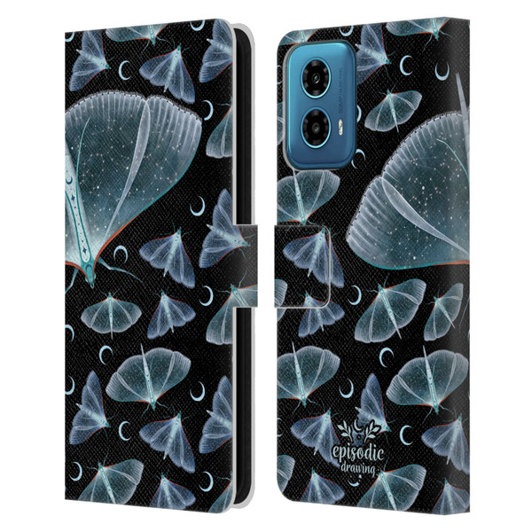 Episodic Drawing Moth Patterns Translucent Leather Book Wallet Case Cover For Motorola Moto G34 5G