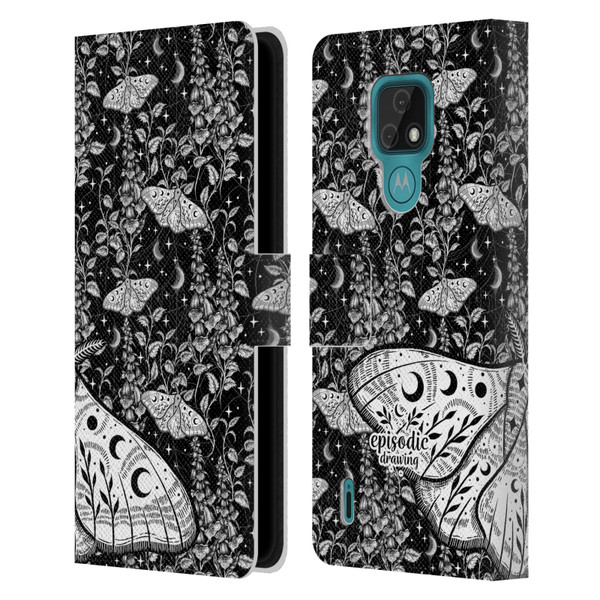 Episodic Drawing Moth Patterns White Leather Book Wallet Case Cover For Motorola Moto E7