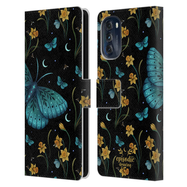 Episodic Drawing Moth Patterns Daffodil Flowers Leather Book Wallet Case Cover For Motorola Moto G (2022)