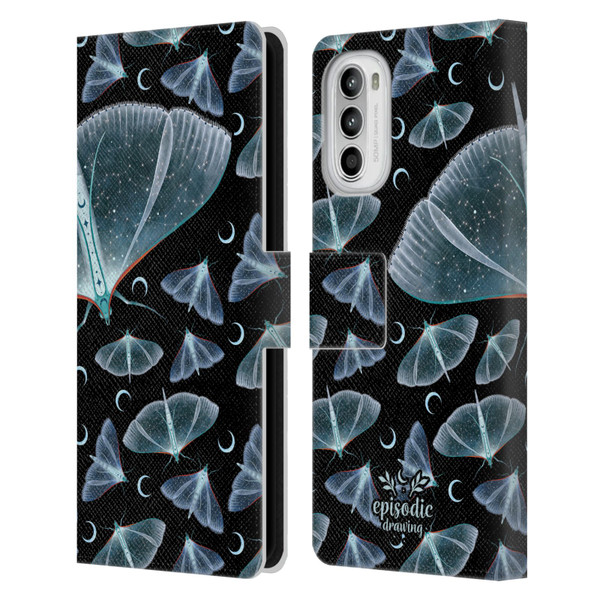 Episodic Drawing Moth Patterns Translucent Leather Book Wallet Case Cover For Motorola Moto G52