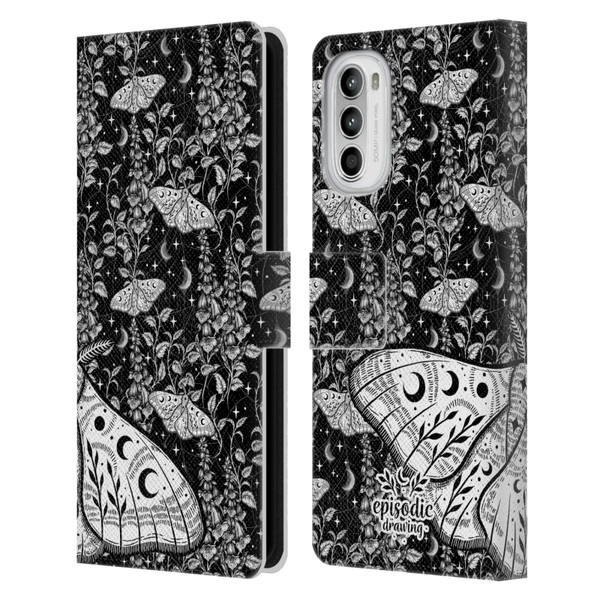 Episodic Drawing Moth Patterns White Leather Book Wallet Case Cover For Motorola Moto G52