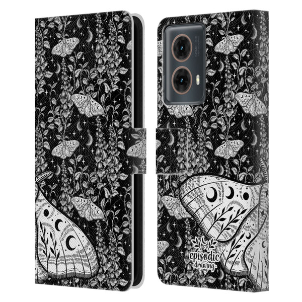 Episodic Drawing Moth Patterns White Leather Book Wallet Case Cover For Motorola Moto G85