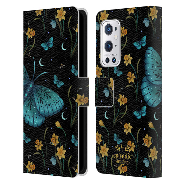 Episodic Drawing Moth Patterns Daffodil Flowers Leather Book Wallet Case Cover For OnePlus 9 Pro