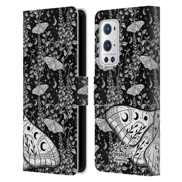 Episodic Drawing Moth Patterns White Leather Book Wallet Case Cover For OnePlus 9 Pro