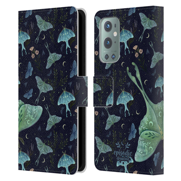 Episodic Drawing Moth Patterns Green Leather Book Wallet Case Cover For OnePlus 9