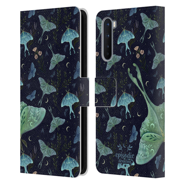 Episodic Drawing Moth Patterns Green Leather Book Wallet Case Cover For OnePlus Nord 5G