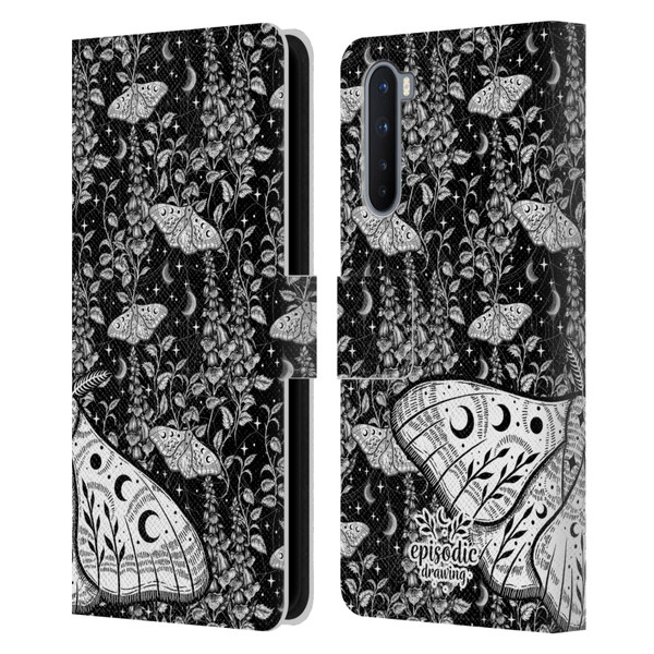 Episodic Drawing Moth Patterns White Leather Book Wallet Case Cover For OnePlus Nord 5G