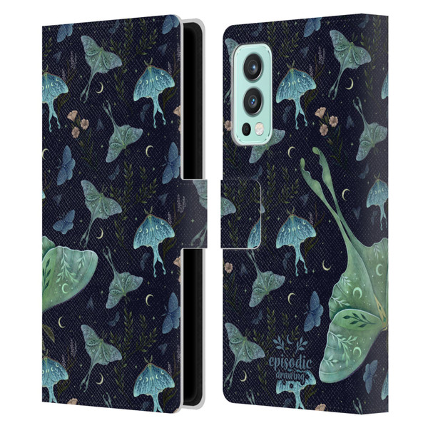 Episodic Drawing Moth Patterns Green Leather Book Wallet Case Cover For OnePlus Nord 2 5G