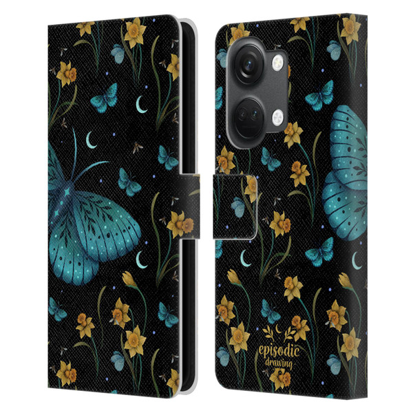 Episodic Drawing Moth Patterns Daffodil Flowers Leather Book Wallet Case Cover For OnePlus Nord 3 5G