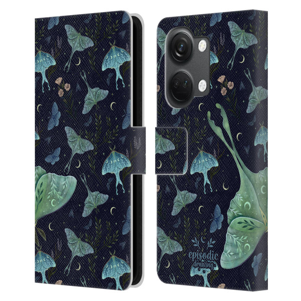 Episodic Drawing Moth Patterns Green Leather Book Wallet Case Cover For OnePlus Nord 3 5G