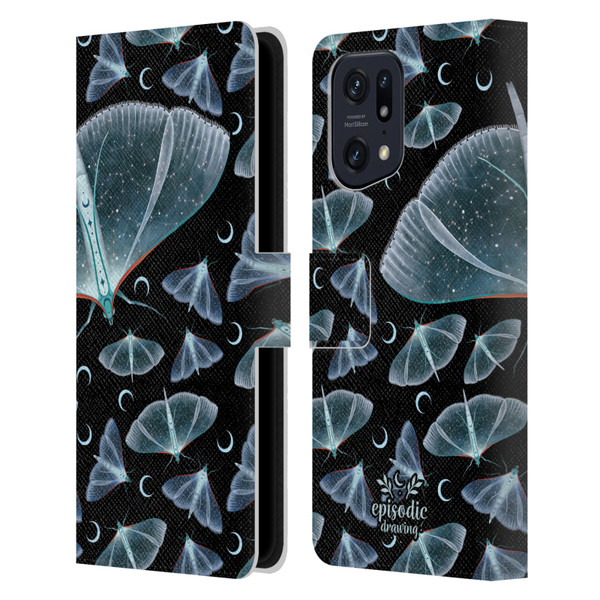 Episodic Drawing Moth Patterns Translucent Leather Book Wallet Case Cover For OPPO Find X5