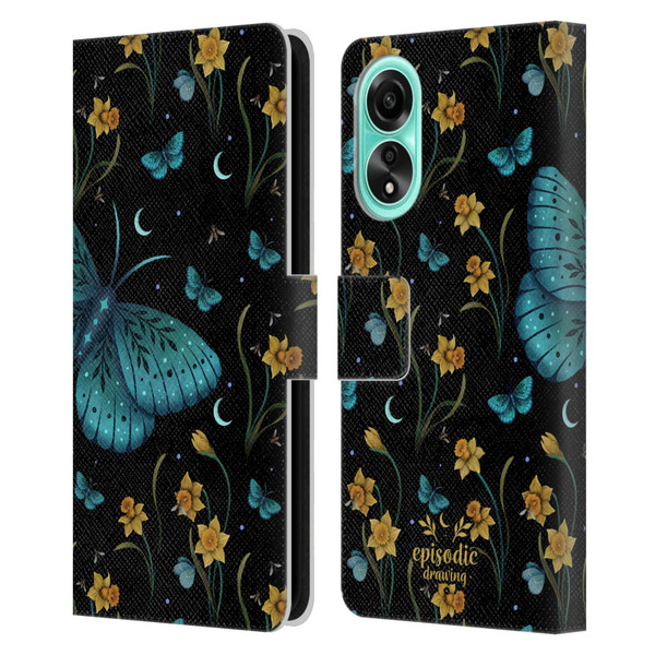 Episodic Drawing Moth Patterns Daffodil Flowers Leather Book Wallet Case Cover For OPPO A78 4G