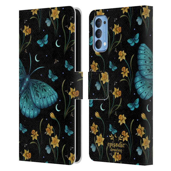 Episodic Drawing Moth Patterns Daffodil Flowers Leather Book Wallet Case Cover For OPPO Reno 4 5G