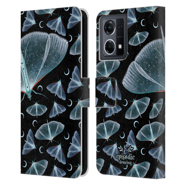 Episodic Drawing Moth Patterns Translucent Leather Book Wallet Case Cover For OPPO Reno8 4G