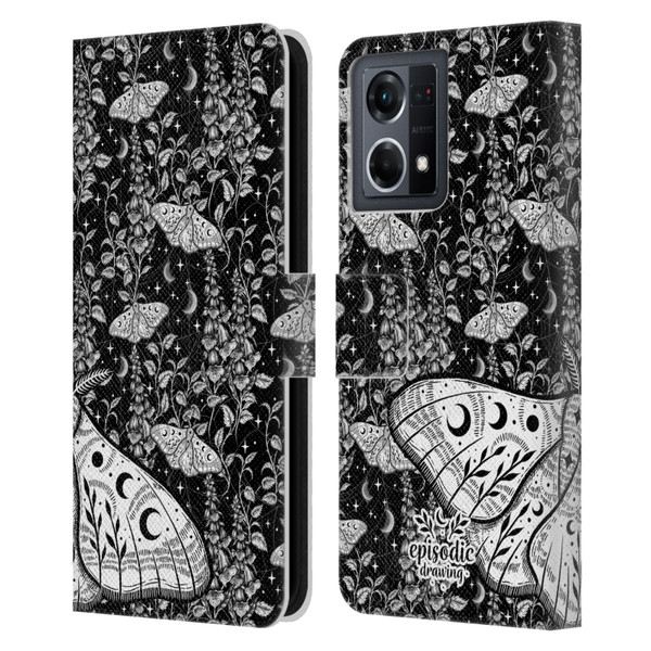 Episodic Drawing Moth Patterns White Leather Book Wallet Case Cover For OPPO Reno8 4G