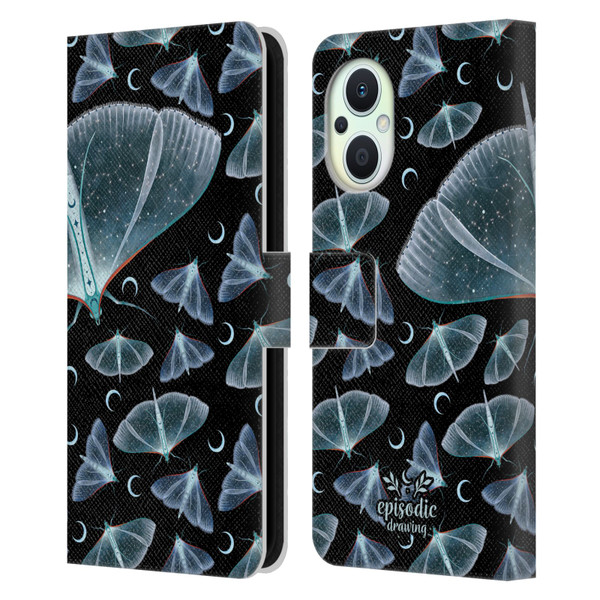 Episodic Drawing Moth Patterns Translucent Leather Book Wallet Case Cover For OPPO Reno8 Lite