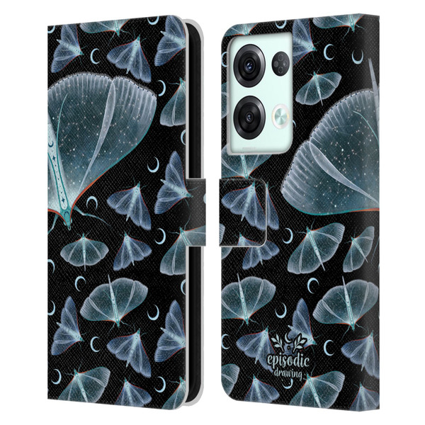 Episodic Drawing Moth Patterns Translucent Leather Book Wallet Case Cover For OPPO Reno8 Pro
