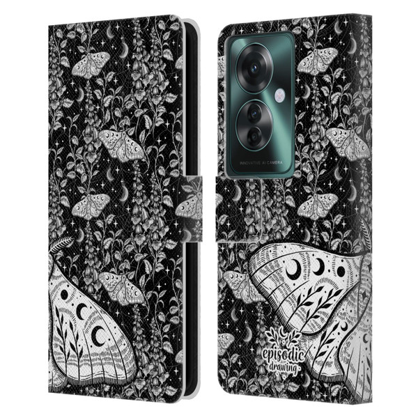 Episodic Drawing Moth Patterns White Leather Book Wallet Case Cover For OPPO Reno11 F 5G / F25 Pro 5G