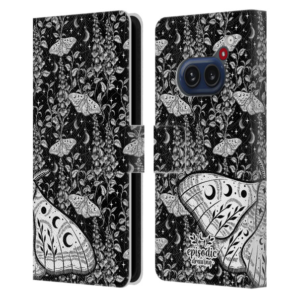 Episodic Drawing Moth Patterns White Leather Book Wallet Case Cover For Nothing Phone (2a)