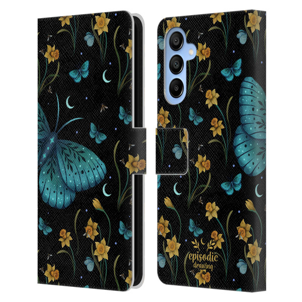 Episodic Drawing Moth Patterns Daffodil Flowers Leather Book Wallet Case Cover For Samsung Galaxy A16 5G