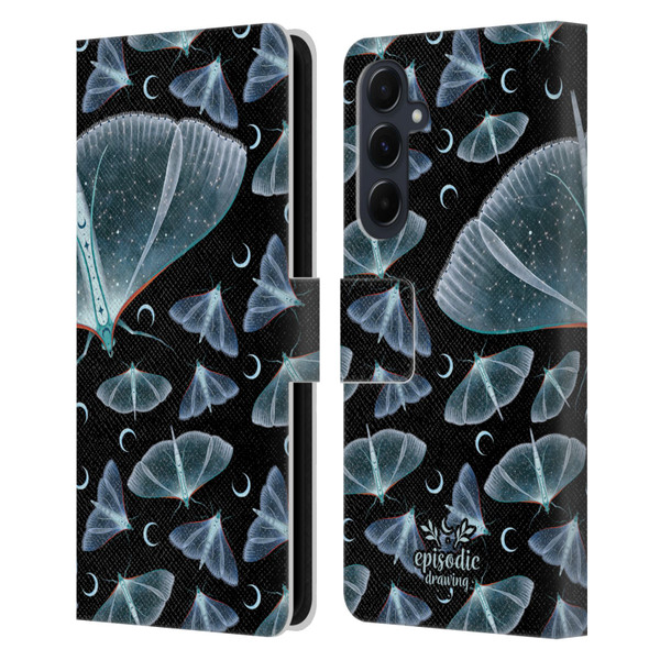 Episodic Drawing Moth Patterns Translucent Leather Book Wallet Case Cover For Samsung Galaxy A55 5G