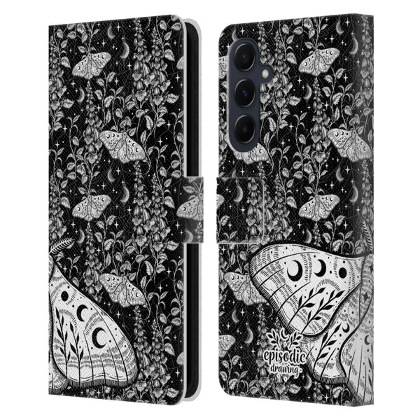 Episodic Drawing Moth Patterns White Leather Book Wallet Case Cover For Samsung Galaxy A55 5G