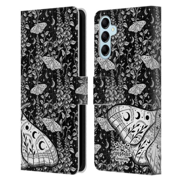 Episodic Drawing Moth Patterns White Leather Book Wallet Case Cover For Samsung Galaxy M14 5G