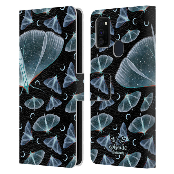 Episodic Drawing Moth Patterns Translucent Leather Book Wallet Case Cover For Samsung Galaxy M30s (2019)/M21 (2020)