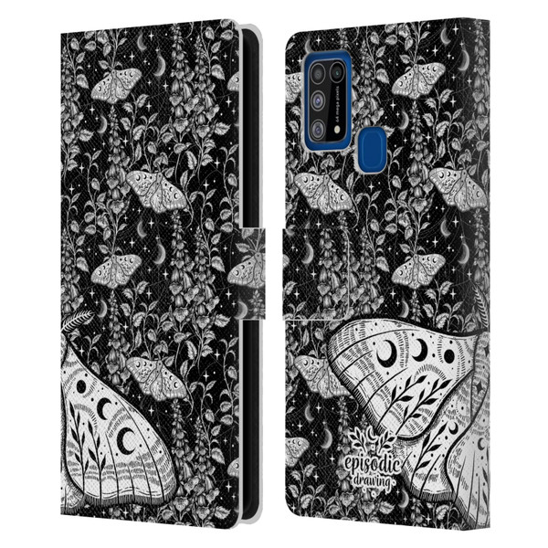 Episodic Drawing Moth Patterns White Leather Book Wallet Case Cover For Samsung Galaxy M31 (2020)