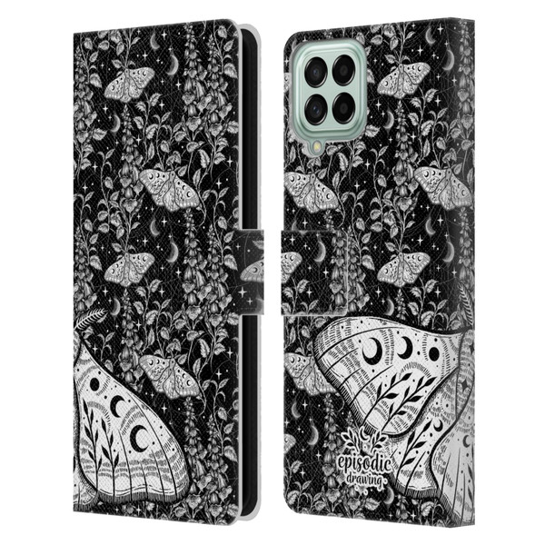 Episodic Drawing Moth Patterns White Leather Book Wallet Case Cover For Samsung Galaxy M33 (2022)