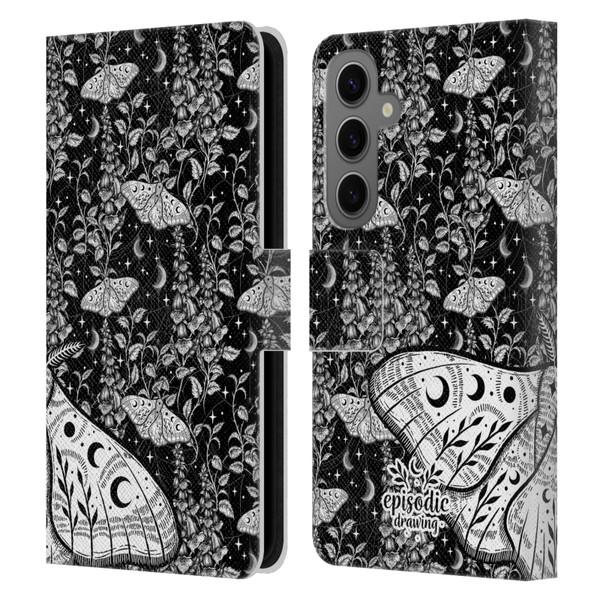 Episodic Drawing Moth Patterns White Leather Book Wallet Case Cover For Samsung Galaxy S25