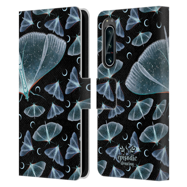Episodic Drawing Moth Patterns Translucent Leather Book Wallet Case Cover For Sony Xperia 5 IV
