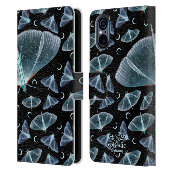 Episodic Drawing Moth Patterns Translucent Leather Book Wallet Case Cover For Sony Xperia 5 V 5G