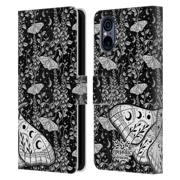 Episodic Drawing Moth Patterns White Leather Book Wallet Case Cover For Sony Xperia 5 V 5G