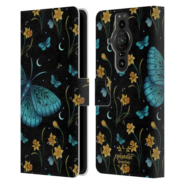 Episodic Drawing Moth Patterns Daffodil Flowers Leather Book Wallet Case Cover For Sony Xperia Pro-I