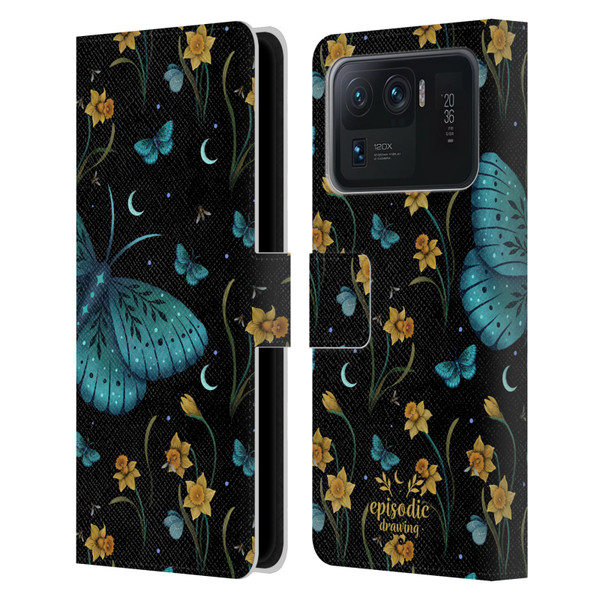 Episodic Drawing Moth Patterns Daffodil Flowers Leather Book Wallet Case Cover For Xiaomi Mi 11 Ultra