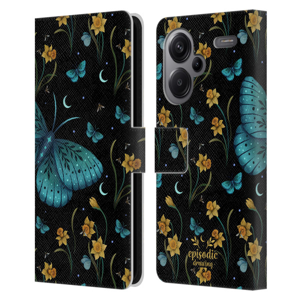 Episodic Drawing Moth Patterns Daffodil Flowers Leather Book Wallet Case Cover For Xiaomi Redmi Note 13 Pro Plus 5G