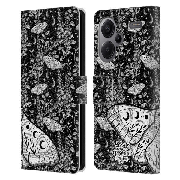 Episodic Drawing Moth Patterns White Leather Book Wallet Case Cover For Xiaomi Redmi Note 13 Pro Plus 5G