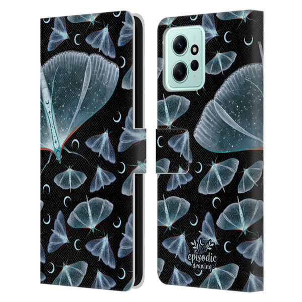 Episodic Drawing Moth Patterns Translucent Leather Book Wallet Case Cover For Xiaomi Redmi 12