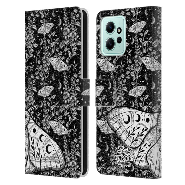 Episodic Drawing Moth Patterns White Leather Book Wallet Case Cover For Xiaomi Redmi 12