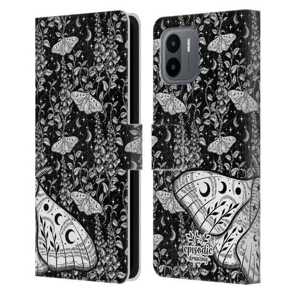 Episodic Drawing Moth Patterns White Leather Book Wallet Case Cover For Xiaomi Redmi A2