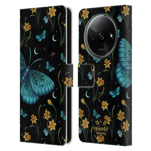 Episodic Drawing Moth Patterns Daffodil Flowers Leather Book Wallet Case Cover For Xiaomi Redmi A3