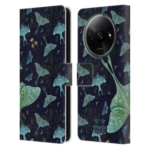 Episodic Drawing Moth Patterns Green Leather Book Wallet Case Cover For Xiaomi Redmi A3