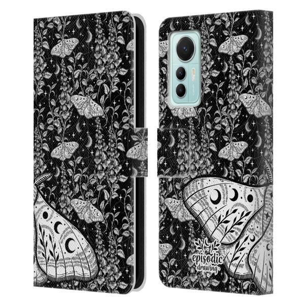 Episodic Drawing Moth Patterns White Leather Book Wallet Case Cover For Xiaomi 12 Lite