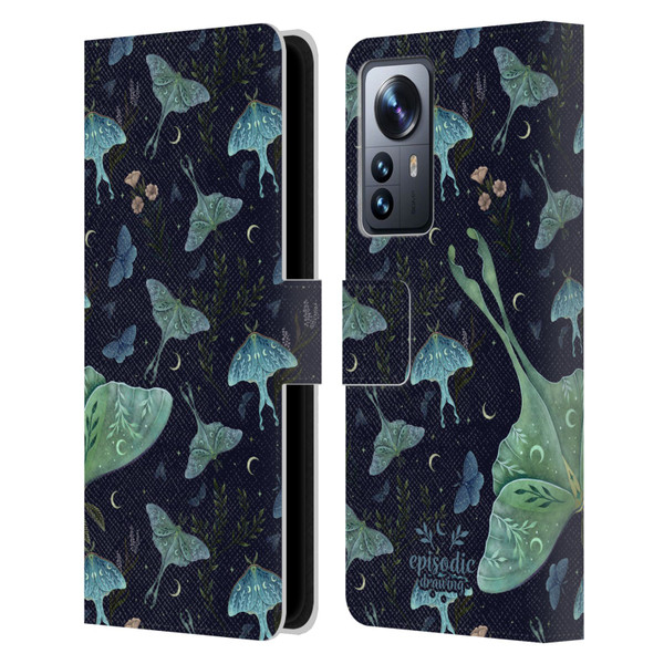 Episodic Drawing Moth Patterns Green Leather Book Wallet Case Cover For Xiaomi 12 Pro