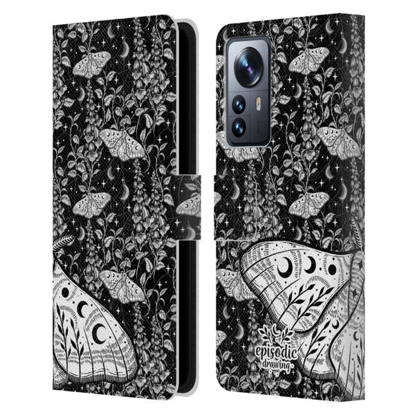 Episodic Drawing Moth Patterns White Leather Book Wallet Case Cover For Xiaomi 12 Pro
