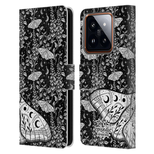 Episodic Drawing Moth Patterns White Leather Book Wallet Case Cover For Xiaomi 14